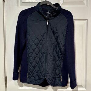 Saint James Mademoiselle Navy Quilted Knit Sweater Jacket size 6